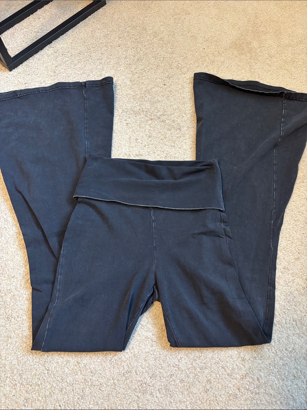 aerie Black Fold-Over Waist Flared Leggings